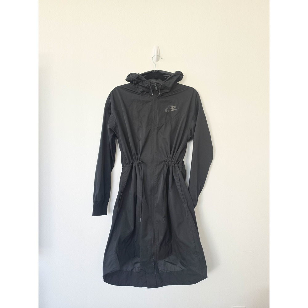 Nike Sportswear Windrunner Women Long Parka Jacket Black Hooded Full Zip Sz Sm
